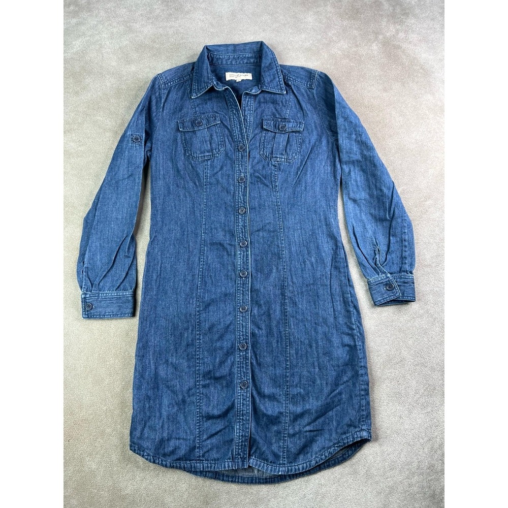 Jones New York Shirt Dress Womens Size RS Denim Button Front Utility Pockets